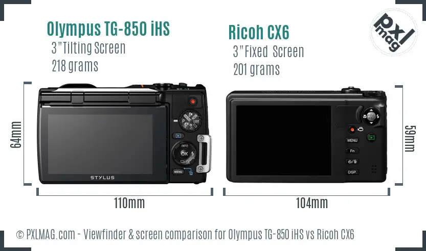 Olympus TG-850 iHS vs Ricoh CX6 Screen and Viewfinder comparison