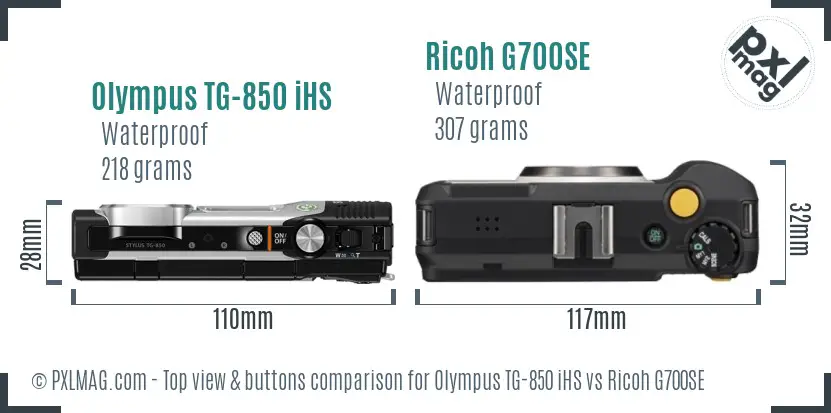 Olympus TG-850 iHS vs Ricoh G700SE top view buttons comparison Olympus TG-850 iHS vs Ricoh G700SE top view buttons comparison