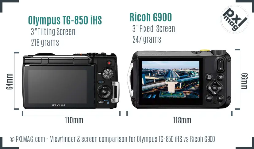 Olympus TG-850 iHS vs Ricoh G900 Screen and Viewfinder comparison