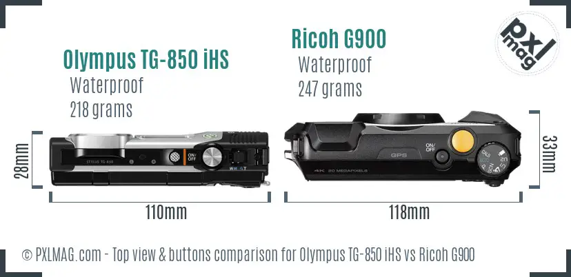 Olympus TG-850 iHS vs Ricoh G900 top view buttons comparison