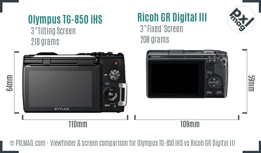 Olympus TG-850 iHS vs Ricoh GR Digital III Screen and Viewfinder comparison