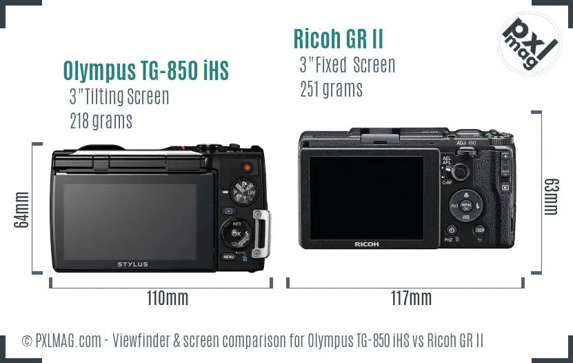 Olympus TG-850 iHS vs Ricoh GR II Screen and Viewfinder comparison