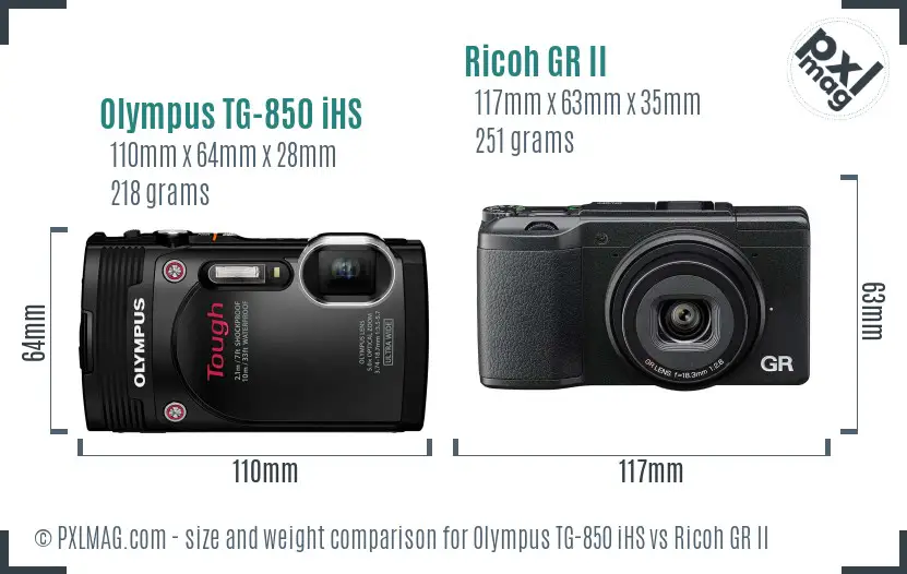 Olympus TG-850 iHS vs Ricoh GR II size comparison