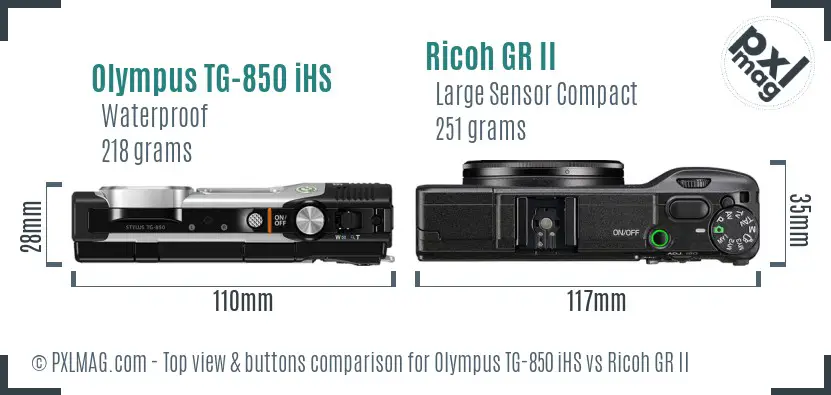 Olympus TG-850 iHS vs Ricoh GR II top view buttons comparison