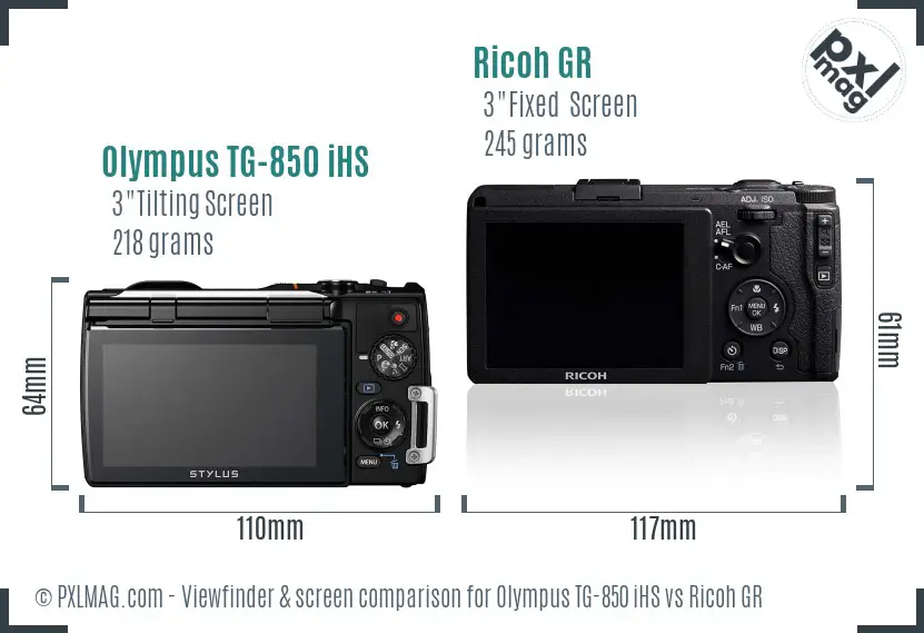 Olympus TG-850 iHS vs Ricoh GR Screen and Viewfinder comparison