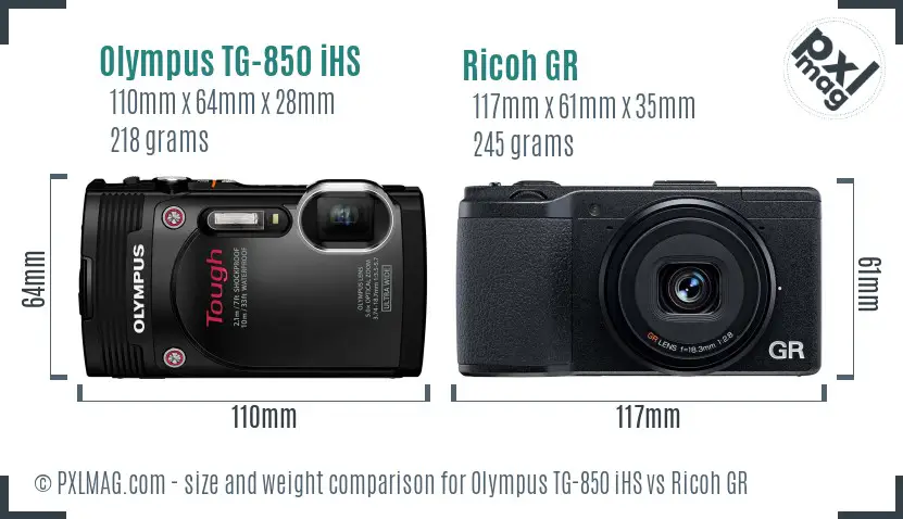 Olympus TG-850 iHS vs Ricoh GR size comparison