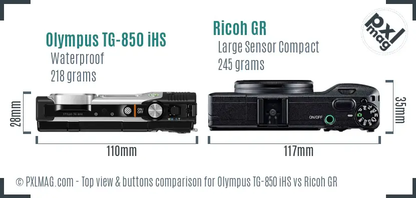Olympus TG-850 iHS vs Ricoh GR top view buttons comparison