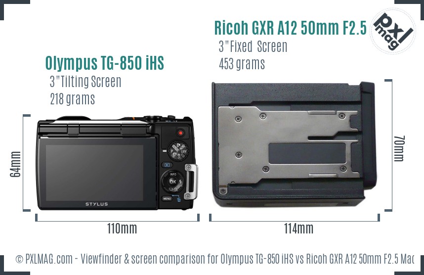 Olympus TG-850 iHS vs Ricoh GXR A12 50mm F2.5 Macro Screen and Viewfinder comparison