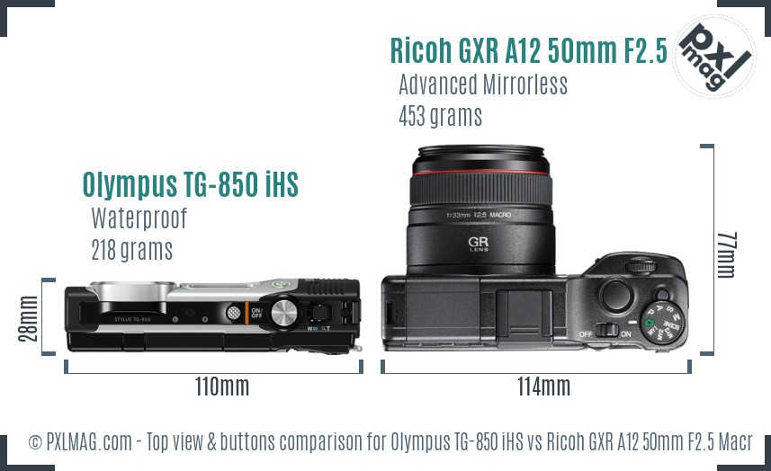 Olympus TG-850 iHS vs Ricoh GXR A12 50mm F2.5 Macro top view buttons comparison