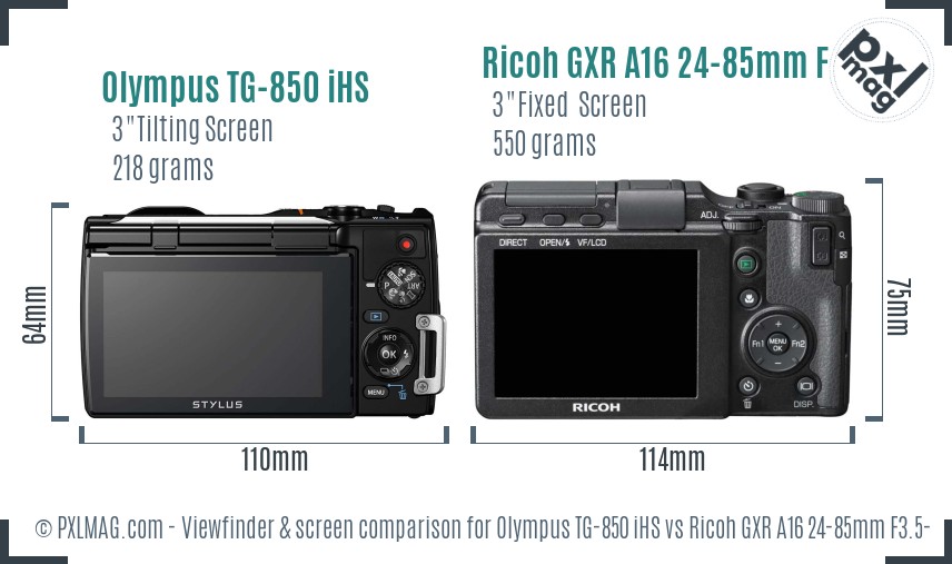Olympus TG-850 iHS vs Ricoh GXR A16 24-85mm F3.5-5.5 Screen and Viewfinder comparison
