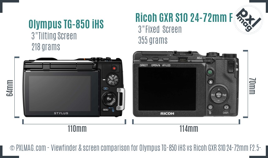 Olympus TG-850 iHS vs Ricoh GXR S10 24-72mm F2.5-4.4 VC Screen and Viewfinder comparison