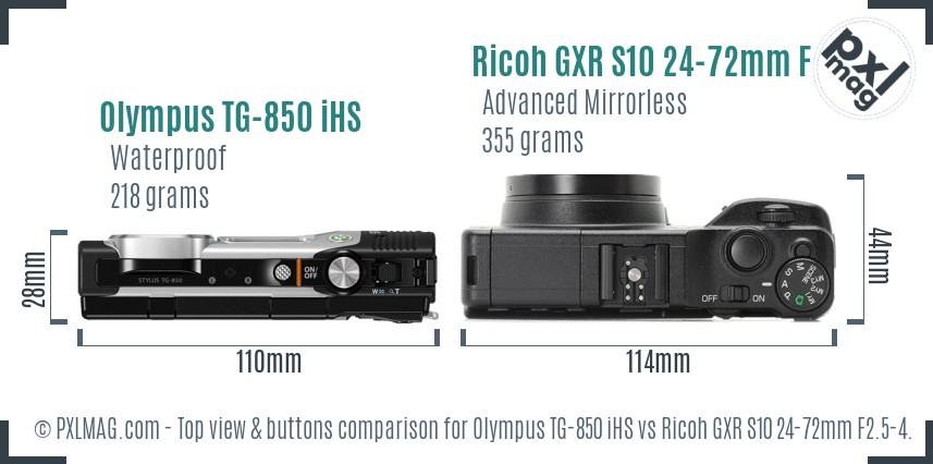 Olympus TG-850 iHS vs Ricoh GXR S10 24-72mm F2.5-4.4 VC top view buttons comparison