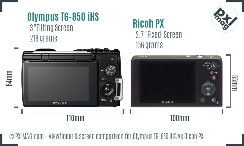 Olympus TG-850 iHS vs Ricoh PX Screen and Viewfinder comparison