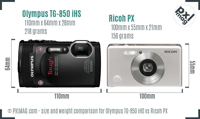 Olympus TG-850 iHS vs Ricoh PX size comparison