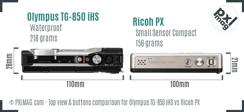 Olympus TG-850 iHS vs Ricoh PX top view buttons comparison