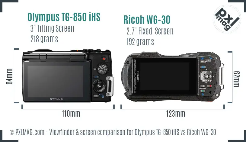Olympus TG-850 iHS vs Ricoh WG-30 Screen and Viewfinder comparison