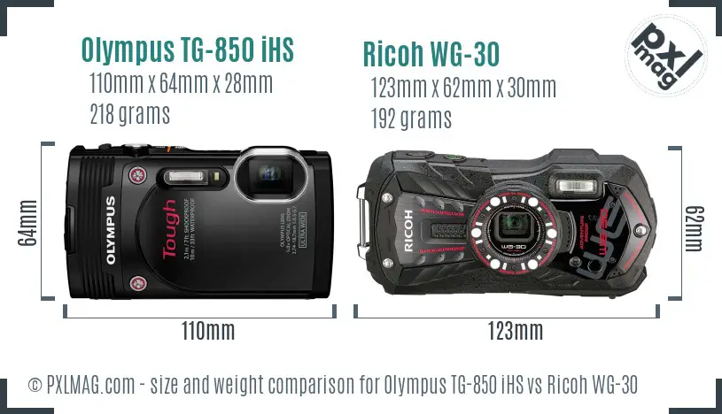 Olympus TG-850 iHS vs Ricoh WG-30 size comparison
