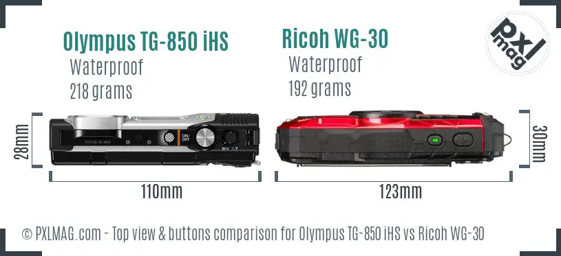 Olympus TG-850 iHS vs Ricoh WG-30 top view buttons comparison