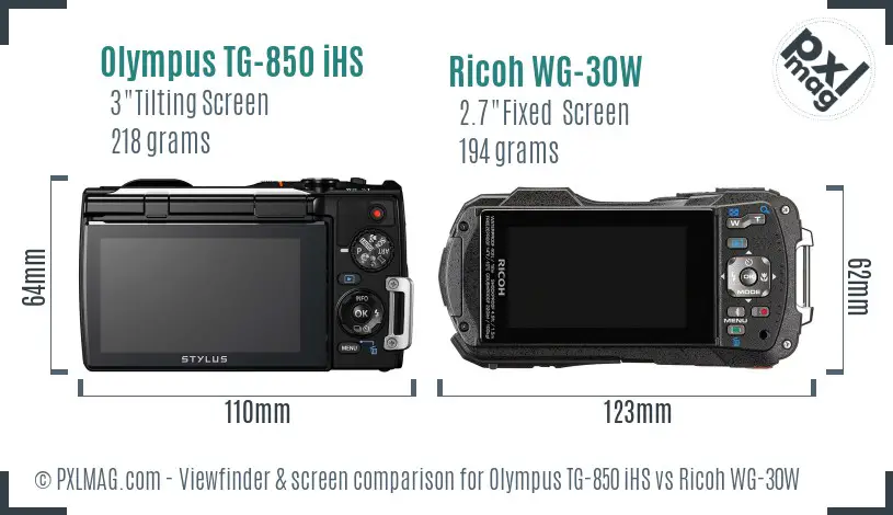 Olympus TG-850 iHS vs Ricoh WG-30W Screen and Viewfinder comparison