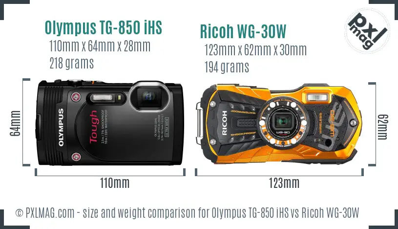 Olympus TG-850 iHS vs Ricoh WG-30W size comparison
