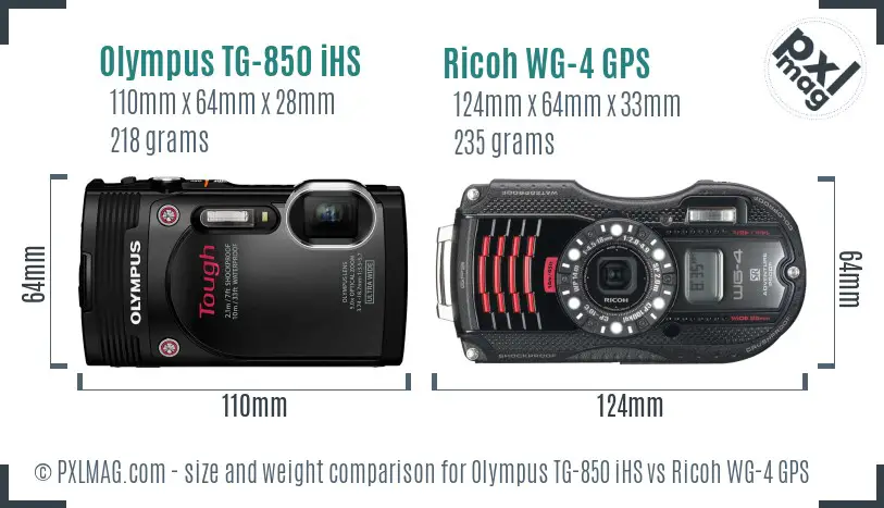 Olympus TG-850 iHS vs Ricoh WG-4 GPS size comparison