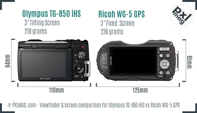 Olympus TG-850 iHS vs Ricoh WG-5 GPS Screen and Viewfinder comparison