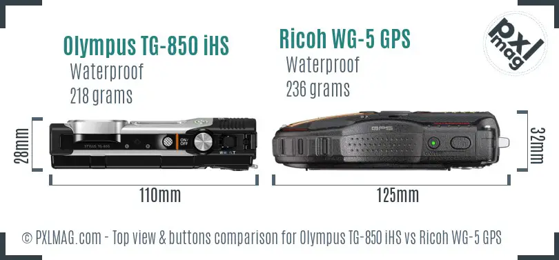 Olympus TG-850 iHS vs Ricoh WG-5 GPS top view buttons comparison