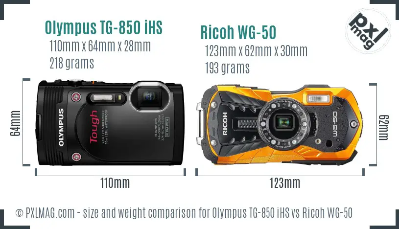 Olympus TG-850 iHS vs Ricoh WG-50 size comparison Olympus TG-850 iHS vs Ricoh WG-50 size comparison