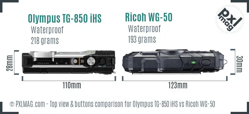 Olympus TG-850 iHS vs Ricoh WG-50 top view buttons comparison Olympus TG-850 iHS vs Ricoh WG-50 top view buttons comparison