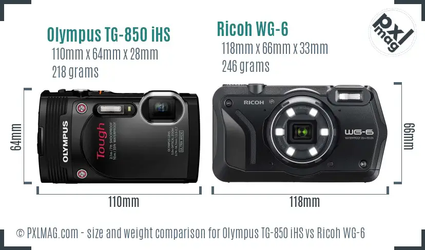 Olympus TG-850 iHS vs Ricoh WG-6 size comparison