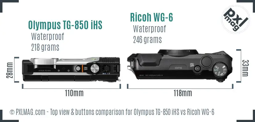 Olympus TG-850 iHS vs Ricoh WG-6 top view buttons comparison