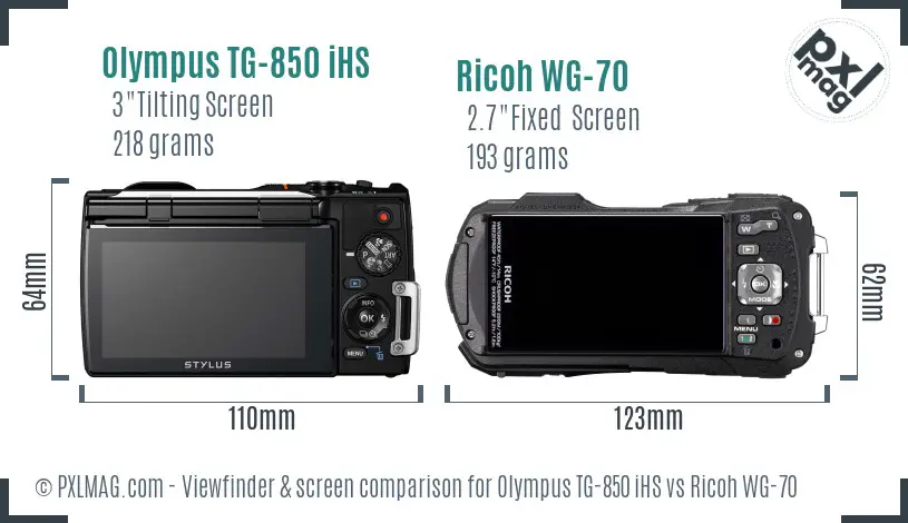 Olympus TG-850 iHS vs Ricoh WG-70 Screen and Viewfinder comparison
