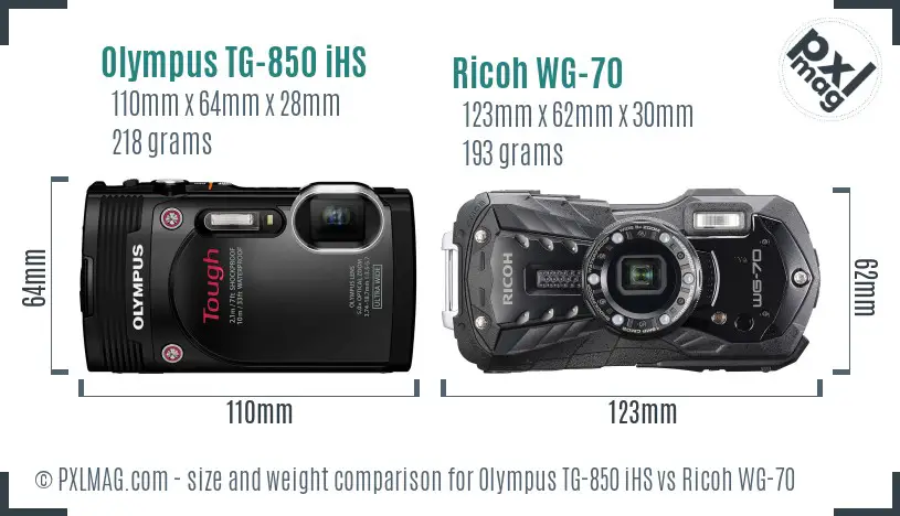 Olympus TG-850 iHS vs Ricoh WG-70 size comparison