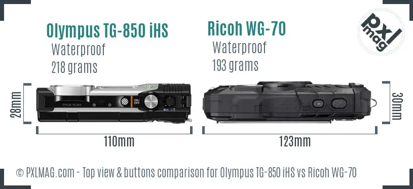 Olympus TG-850 iHS vs Ricoh WG-70 top view buttons comparison