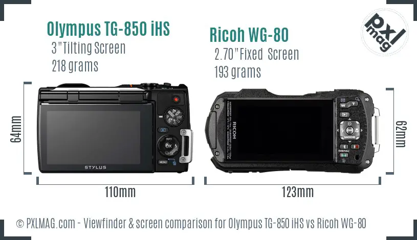 Olympus TG-850 iHS vs Ricoh WG-80 Screen and Viewfinder comparison
