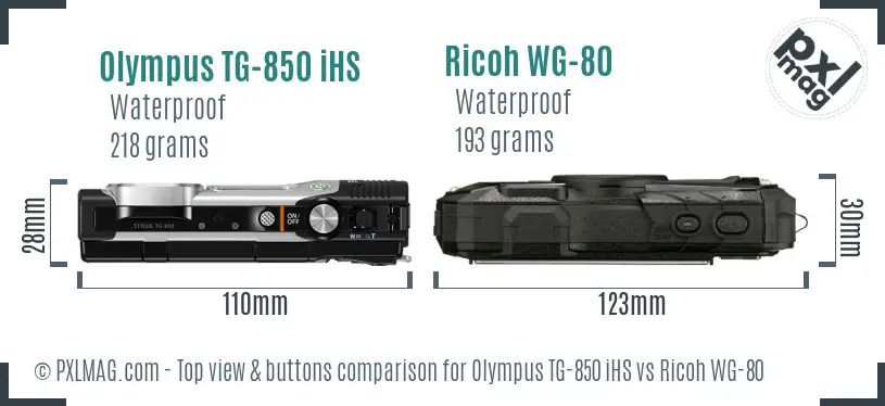 Olympus TG-850 iHS vs Ricoh WG-80 top view buttons comparison