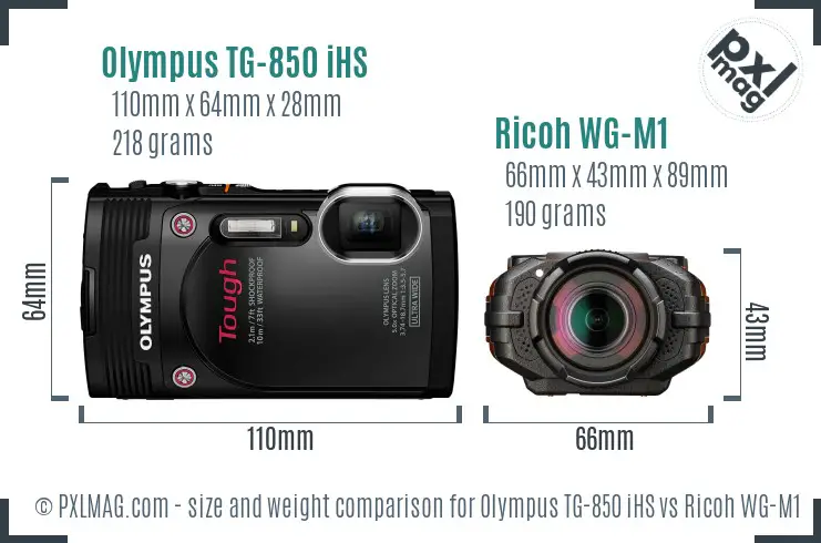 Olympus TG-850 iHS vs Ricoh WG-M1 size comparison