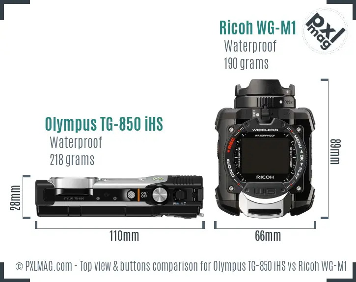 Olympus TG-850 iHS vs Ricoh WG-M1 top view buttons comparison