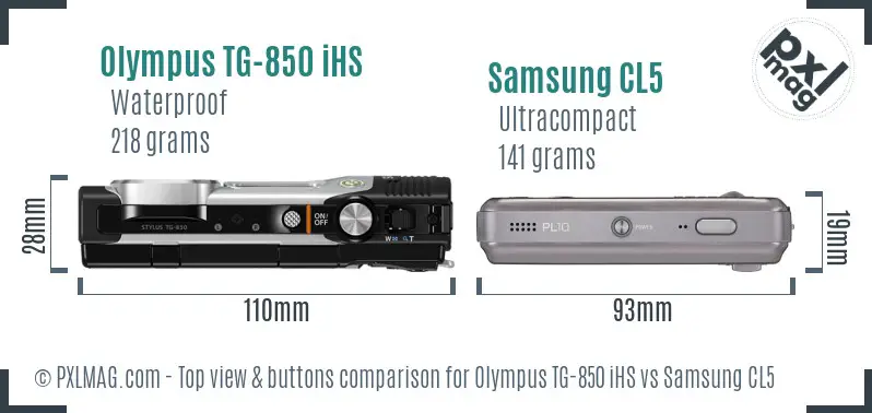 Olympus TG-850 iHS vs Samsung CL5 top view buttons comparison Olympus TG-850 iHS vs Samsung CL5 top view buttons comparison