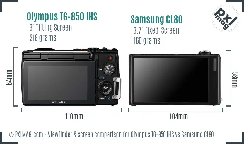 Olympus TG-850 iHS vs Samsung CL80 Screen and Viewfinder comparison