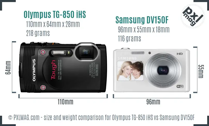 Olympus TG-850 iHS vs Samsung DV150F size comparison