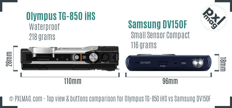 Olympus TG-850 iHS vs Samsung DV150F top view buttons comparison