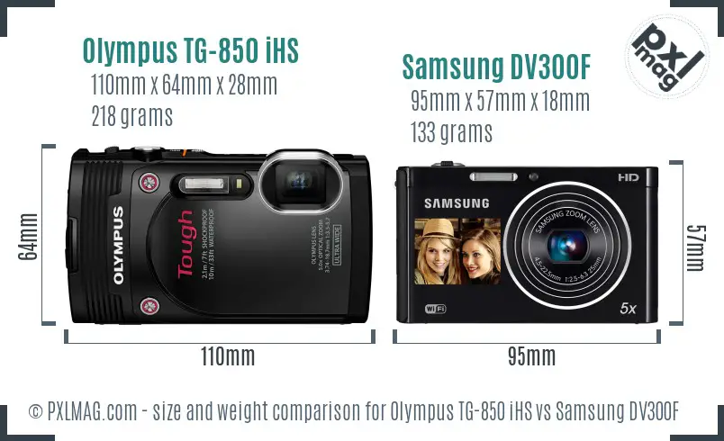 Olympus TG-850 iHS vs Samsung DV300F size comparison