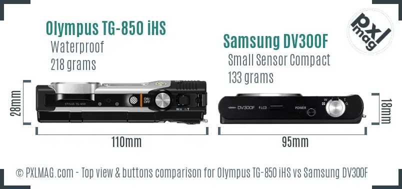 Olympus TG-850 iHS vs Samsung DV300F top view buttons comparison