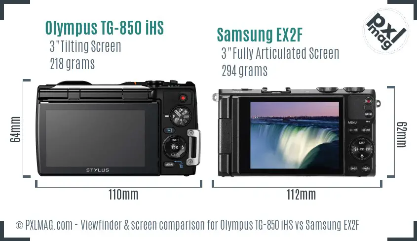 Olympus TG-850 iHS vs Samsung EX2F Screen and Viewfinder comparison