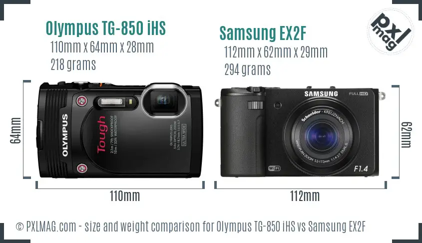 Olympus TG-850 iHS vs Samsung EX2F size comparison