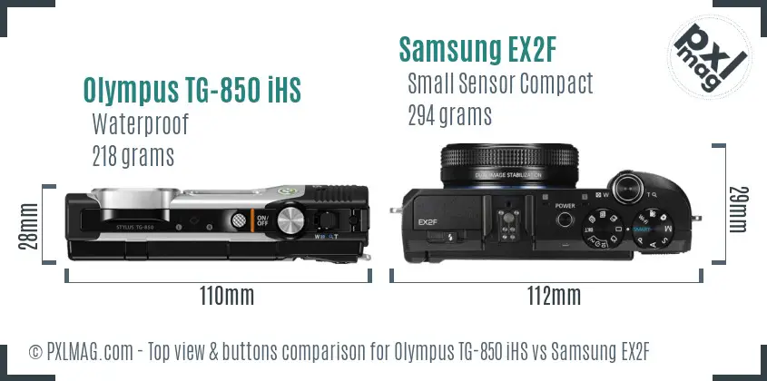 Olympus TG-850 iHS vs Samsung EX2F top view buttons comparison