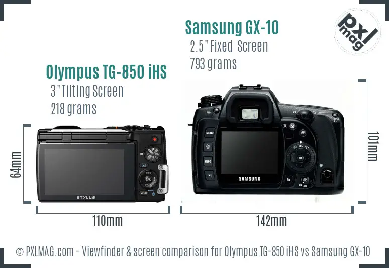 Olympus TG-850 iHS vs Samsung GX-10 Screen and Viewfinder comparison