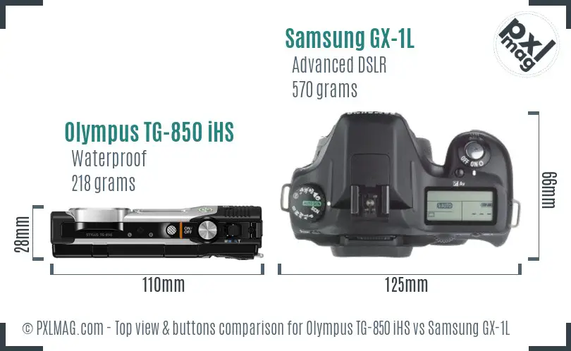 Olympus TG-850 iHS vs Samsung GX-1L top view buttons comparison