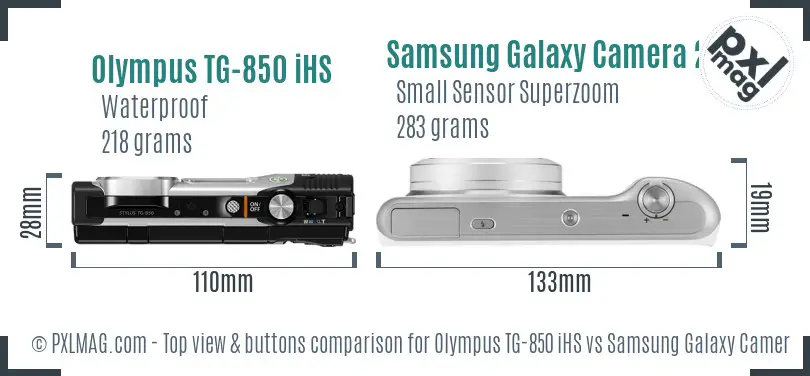 Olympus TG-850 iHS vs Samsung Galaxy Camera 2 top view buttons comparison